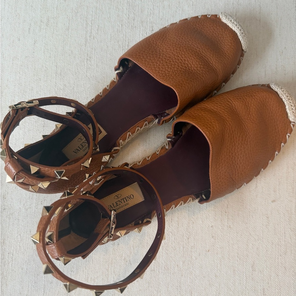 Valentino Garavani Brown Leather Studded Sandals